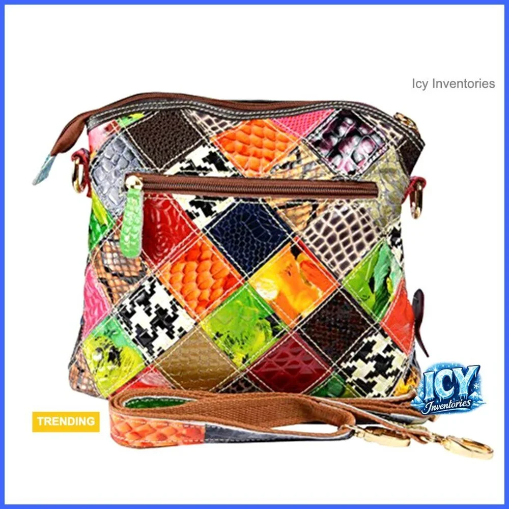 Genuine Leather Crossbody Bag with Adjustable Strap, Multiple Pockets